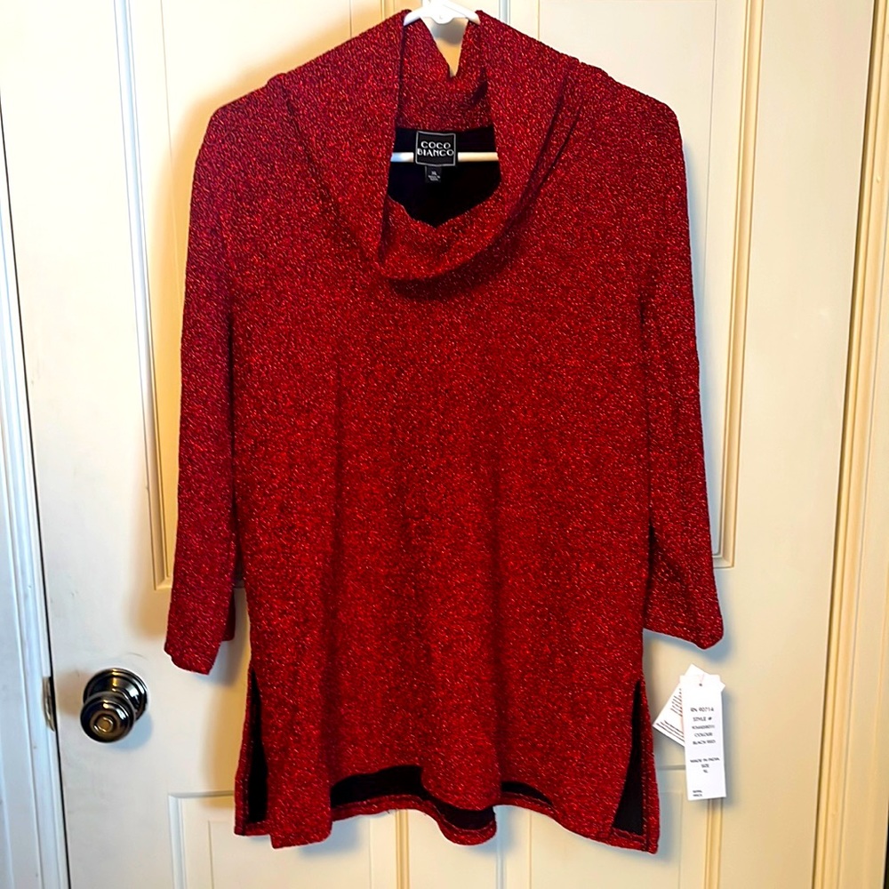 MWT sparkly red dressy cowl neck blouse size XL